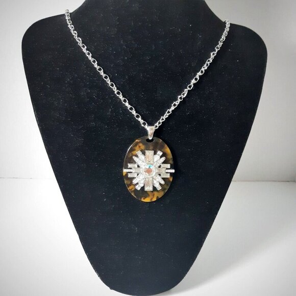 Lia Sophia Elysian Tortoise Shell Resin Cut Crystals Statement Necklace Retired - Picture 7 of 7